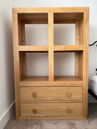 Wooden Shelving and Storage Unit with Two Drawers