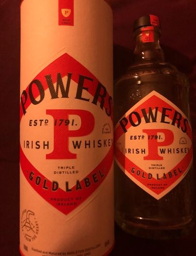 Powers whiskey gold label empty bottle and box