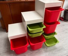 IKEA Trofast storage unit - white with red and green bins