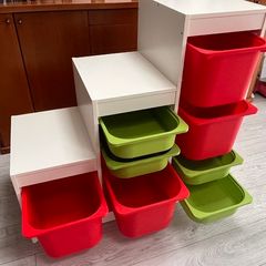 IKEA Trofast storage unit - white with red and green bins