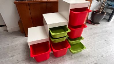 IKEA Trofast storage unit - white with red and green bins