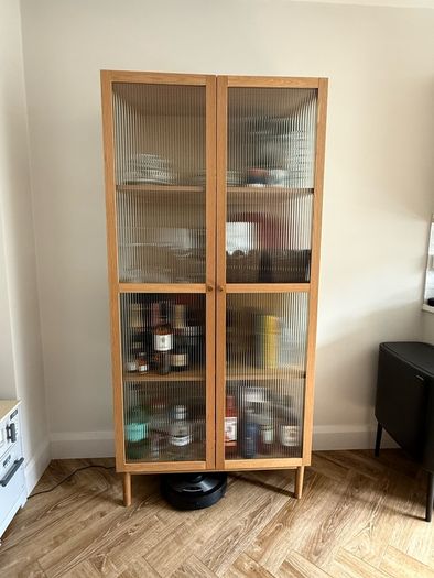 EZ Living Natural Oak Display Cabinet with Reeded Glass