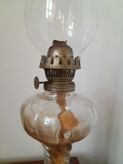Antique Swirl Glass Oil Lamp