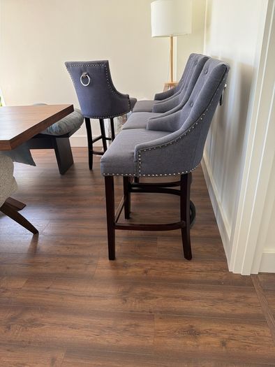 Set of 4 charcoal grey fabric high dining chairs