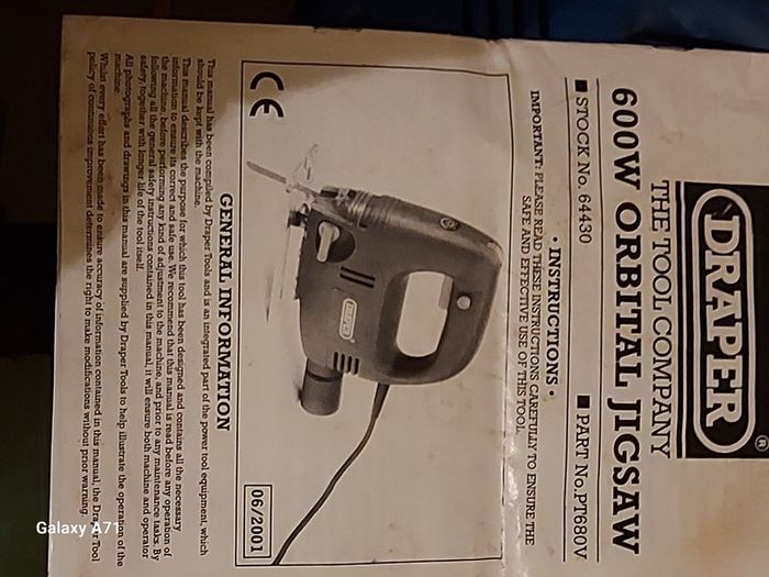 Draper 600W Orbital Jigsaw Model PT680V in excellent condition