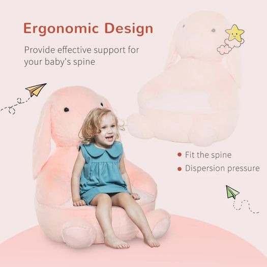 Kids Sofa Chair Children Plush Armchair Stuffed Cute Rabbit Toy Support Seat Learning Baby Nest Sleeping Cushion Bed Soft Snuggle Furniture 60 x 50 x 59cm Pink