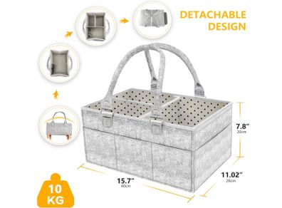 Portable Nursery Storage Basket ,Large Diaper Tote ,Baby Wipes Bag, Toy Storage Bag, Multi-Purpose Bag for Car Travel, Gray