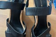 Tommy Hilfiger black leather cork sole wedges