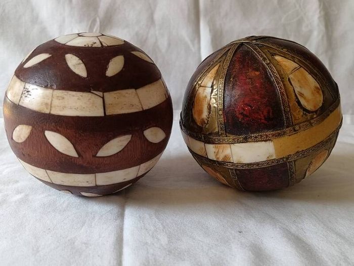 A Pair of Antique Inlaid Wooden Balls