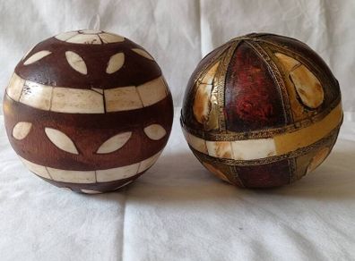 A Pair of Antique Inlaid Wooden Balls