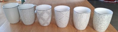 Aynsley 6 Light Grey and White Mugs