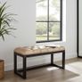 Wooden frame bench with velvet blue seat Image 5