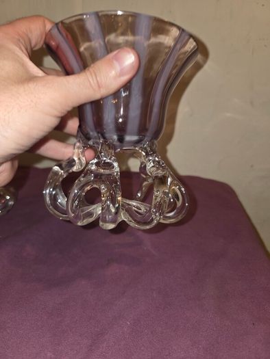 Pair of 1970's Jozefina Krosno Hand Blown Glass Bowl/Candle Holder