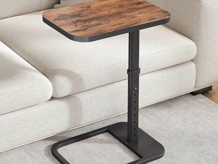 C-Shape Side Table with Adjustable Height & Flip Top, Rounded Corners Small Space End Table, Couch Sofa Table for Laptop Coffee Snack in Living Room Bedroom Bedside