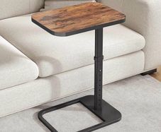C-Shape Side Table with Adjustable Height & Flip Top, Rounded Corners Small Space End Table, Couch Sofa Table for Laptop Coffee Snack in Living Room Bedroom Bedside