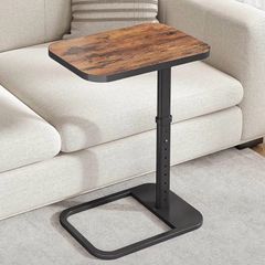 C-Shape Side Table with Adjustable Height & Flip Top, Rounded Corners Small Space End Table, Couch Sofa Table for Laptop Coffee Snack in Living Room Bedroom Bedside