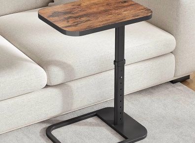 C-Shape Side Table with Adjustable Height & Flip Top, Rounded Corners Small Space End Table, Couch Sofa Table for Laptop Coffee Snack in Living Room Bedroom Bedside
