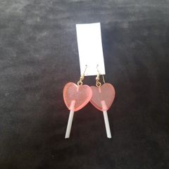 pink heart lollipop earrings