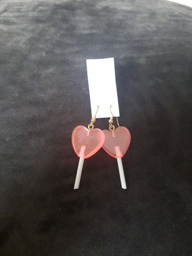 pink heart lollipop earrings