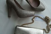 Gold Miss KG heels, size 6 (39) with matching clutch