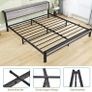 Double Bed Frame Storage Wooden Headboard Metal Platform Grey wood headboard storage shelf. Sturdy metal platform frame, no box spring needed. Quiet strong legs. for master bedroom Image 6