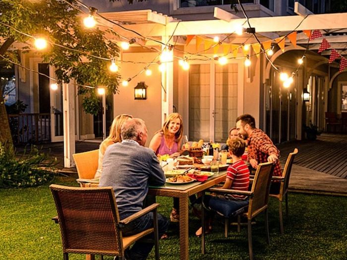 Outdoor Garden Festoon String Lights 36ft Waterproof Outside Gazebo Light Mains Powered with 15+2 Shatterproof G40 LED Bulbs Hanging Patio Lighting for Indoor Cafe Pergola Backyard Balcony (FREE POSTAGE)