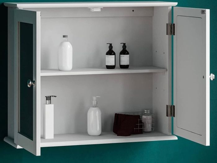 Double Door Mirrored Bathroom Cabinet Storage Cupboard Wall Mounted, White (FREE POSTAGE)