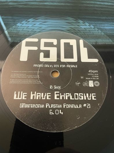The Future Sound Of London - We Have Explosive (Mantronik Mixes) - 12" Vinyl Promo Single - 1997 Virgin / EBV Records