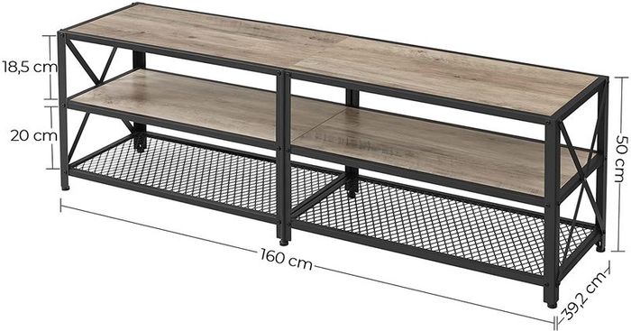 TV Cabinet, TV Table, Lowboard for TVs up to 60 inches, TV Cabinet with Shelves, Steel Frame, TV Shelf for Living Room, Bedroom, Greige-Black