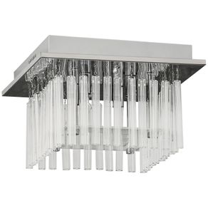 Modern Raindrop K9 Crystal Chandelier, Flush Mount Ceiling Light Fixture, Square Pendant Lamp, 4 G9 Bulbs Required, 32W x 20H cm, for Living Room, Bedroom, Study Room, Silver