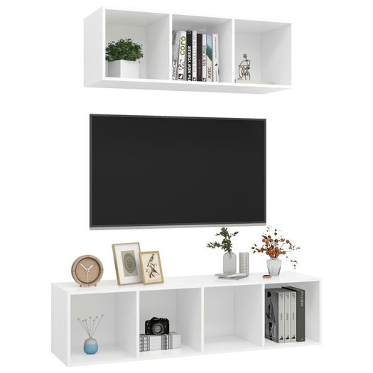2 Piece TV Cabinet Set White Chipboard