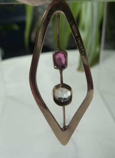 Modernist-style 9ct Gold Pendant, Pink and White Sapphire, London Hallmarked, Geometric Open Design