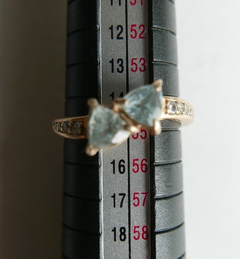 Vintage Solid 14k Gold Aquamarines And Diamonds Ring Size O - 3,35g