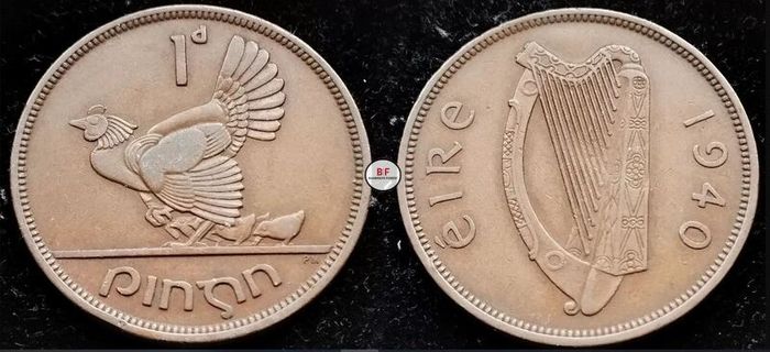 [#2186] - Ireland 1940 | Irish 1d | Irish One Penny | Hen and Chicks | KM.11