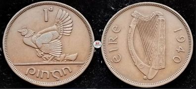 [#2186] - Ireland 1940 | Irish 1d | Irish One Penny | Hen and Chicks | KM.11