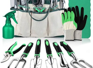 Gardening Hand Tool Gift Kit Gardening Gifts for Women & Men 10 Piece Heavy Duty Garden Tool Sets Garden Tools Bag for Women & Men Easy Storage