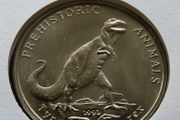 T-Rex Dinosaur collectors coin in vintage stamp cover