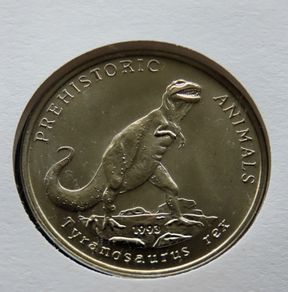 T-Rex Dinosaur collectors coin in vintage stamp cover