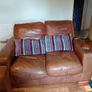Two seater brown leather sofa and one chair Image 2
