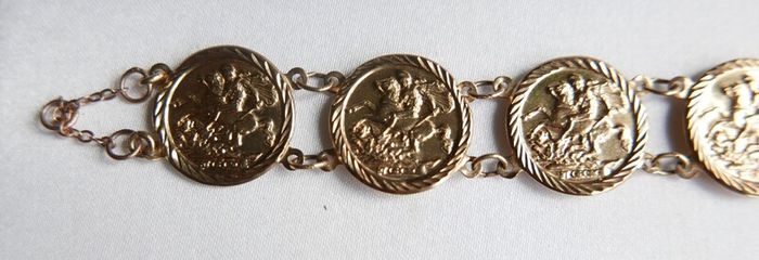 Vintage 9CT GOLD BRACELET Hallmarked 375. St. George Medallions  Bangle. length 7" - 4,45g