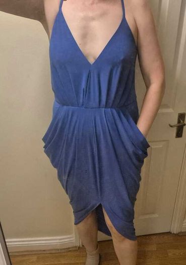 Blue midi dress with racer back and pockets