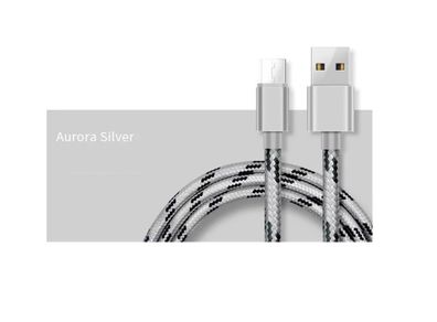 New 1m Nylon Micro USB Fast Quick Charge 2A Silver 100cm Cable Lead Data #1145
