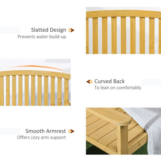 2 Seater Wooden Garden Bench with Armrest, Outdoor Furniture Chair for Park or Balcony, Orange
