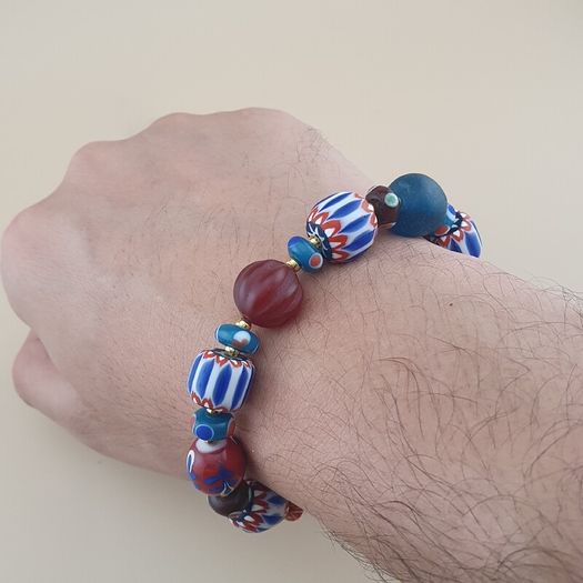 Vintage Venetian style Mix Chevron & Trade Glass beads Bracelet