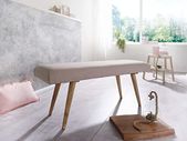 Bench Fabric / Solid Wood Bench Beige 117 x 51 x 38 cm in Retro Style