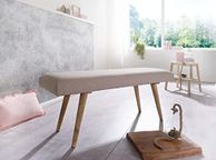 main image for ad Bench Fabric / Solid Wood Bench Beige 117 x 51 x 38 cm in Retro Style