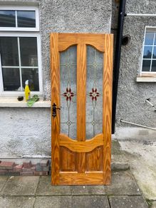 olid Timber Front Door with Decorative Rose Glass - Door 3