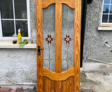 olid Timber Front Door with Decorative Rose Glass - Door 3