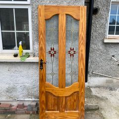 olid Timber Front Door with Decorative Rose Glass - Door 3