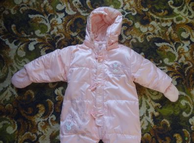 Baby girl warm winter overalls with mittens 100% down filling